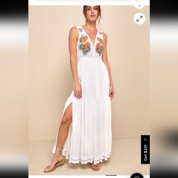 Lulus Dresses & Skirts - Lulu's White and Blue Slit Maxi Dress V-Neck Sleeveless